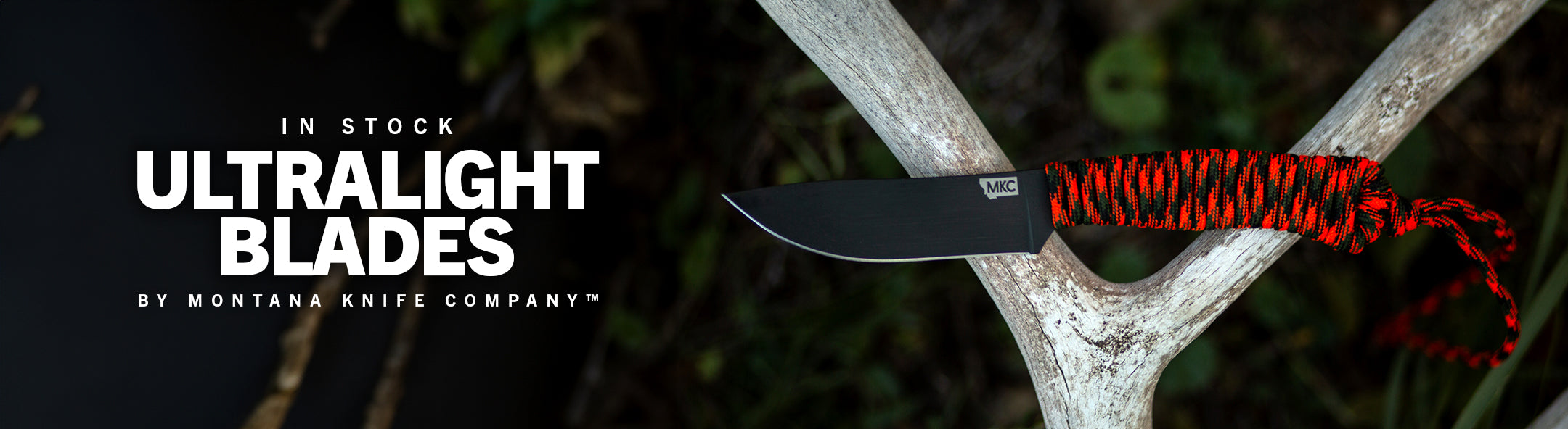 Ultralight blade by Montana Knife Company displayed on a natural background, showcasing its sleek design and vibrant handle.