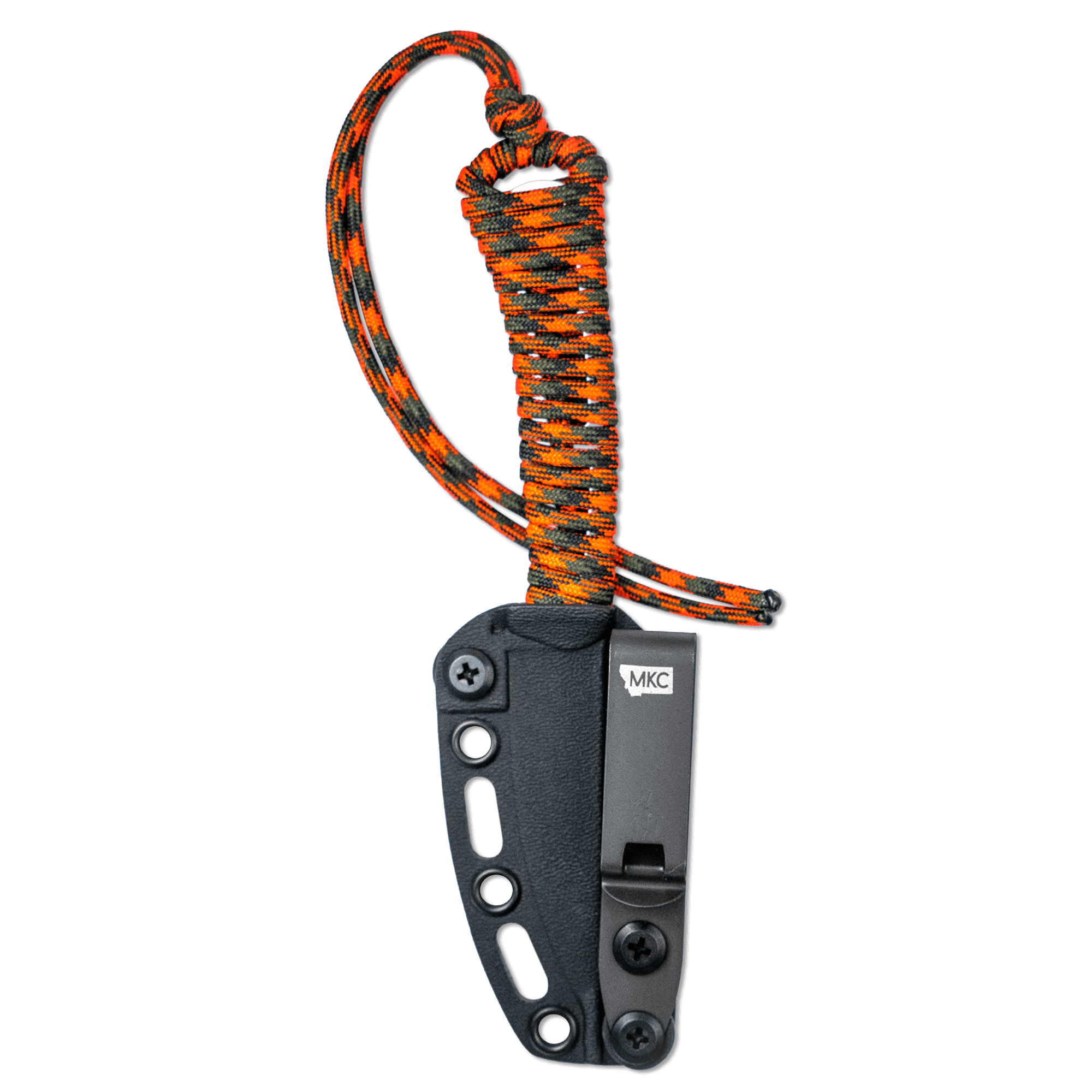 ONX Hunt Mini-Speedgoat 2.0 knife featuring a black blade and vibrant orange and black paracord handle.
