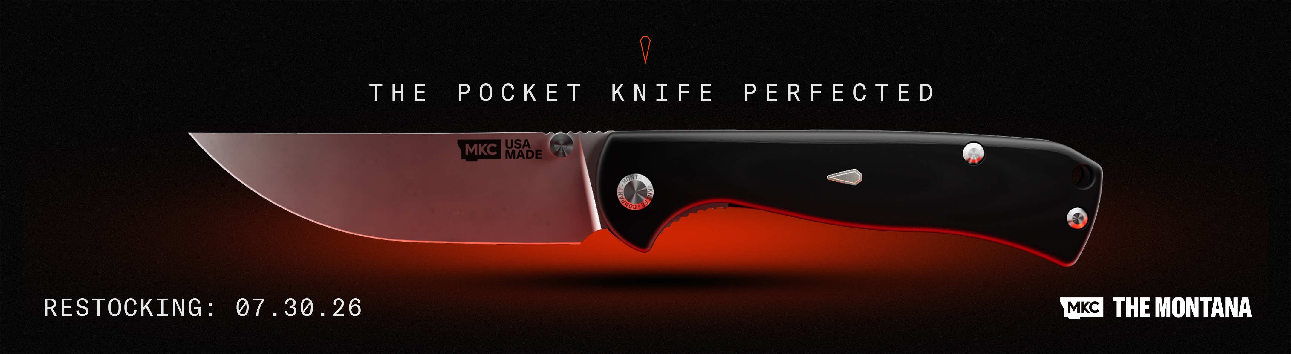 The Montana Collection pocket knife features a sleek design with a black handle and a polished blade, showcasing American craftsmanship.