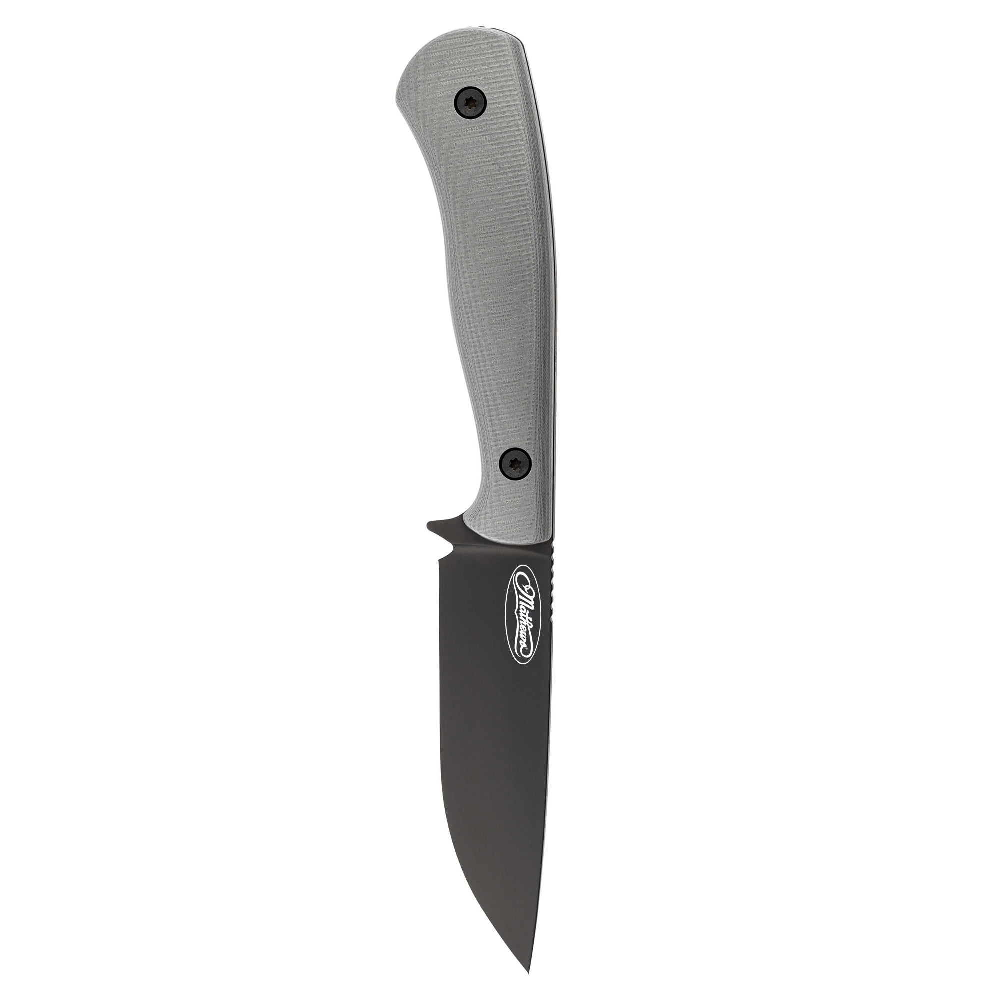 Mathews Archery MKC Whitetail knife with a sleek gray handle and a sharp black blade, designed for outdoor enthusiasts.
