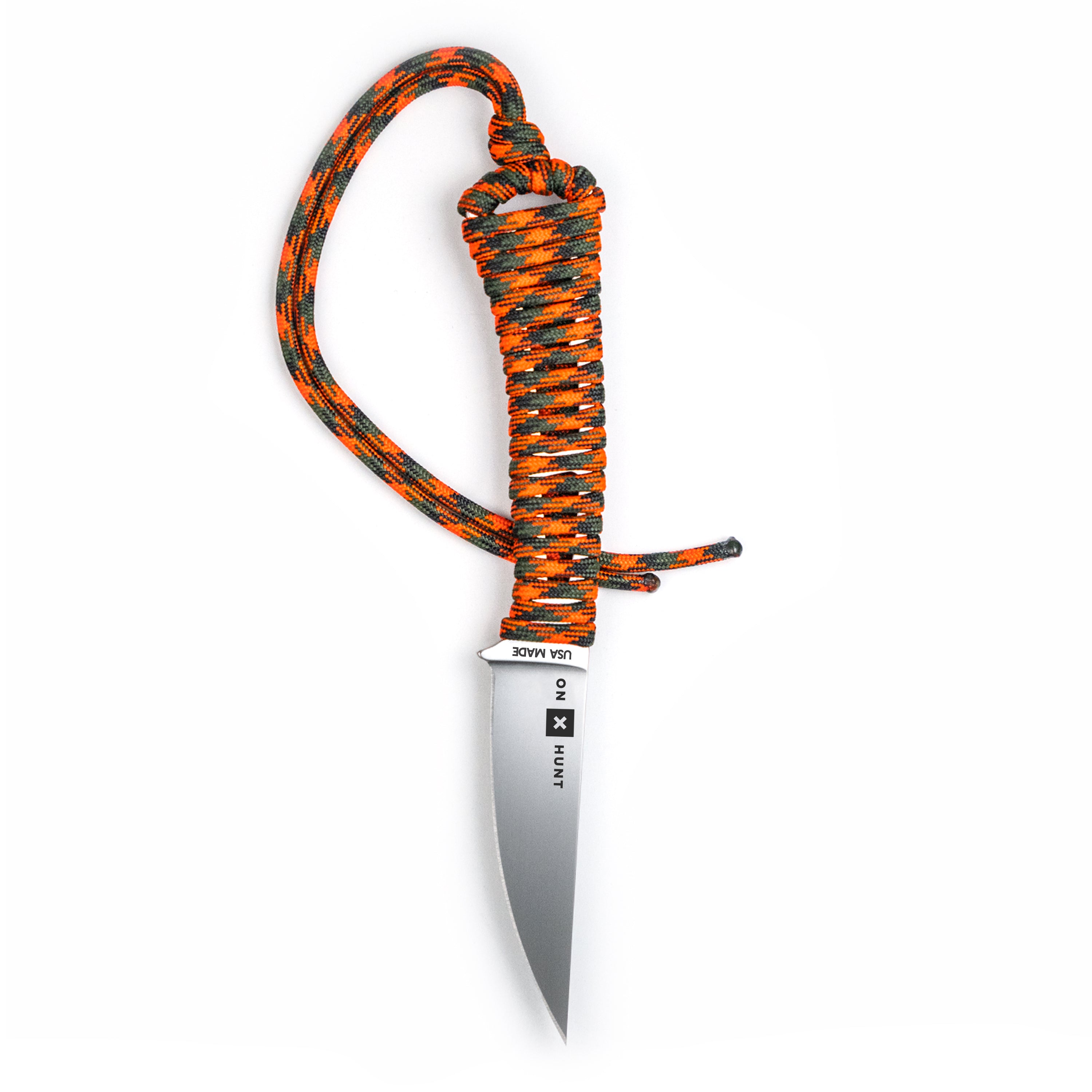 ONX HUNT Mini-Speedgoat 2.0 knife with a sleek blade and vibrant paracord handle, designed for outdoor enthusiasts.