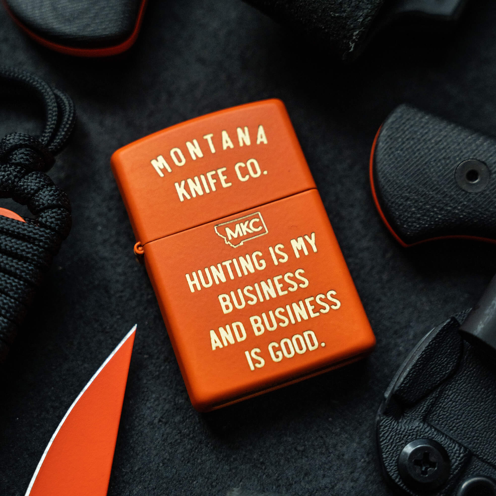 HUNTING IS MY BUSINESS BLAZE ORANGE CERAKOTE - ZIPPO LIGHTER - USA MADE