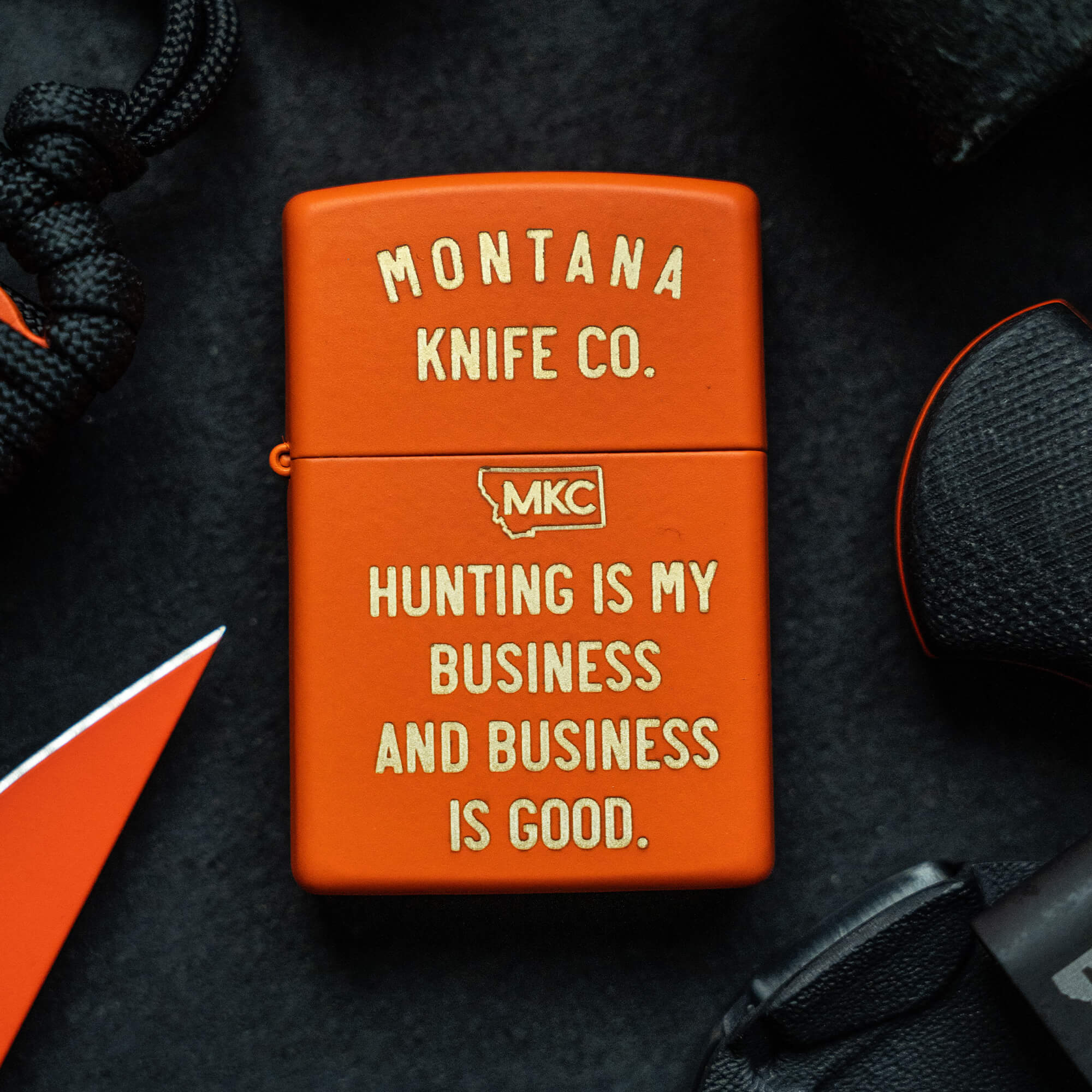 HUNTING IS MY BUSINESS BLAZE ORANGE CERAKOTE - ZIPPO LIGHTER - USA MADE