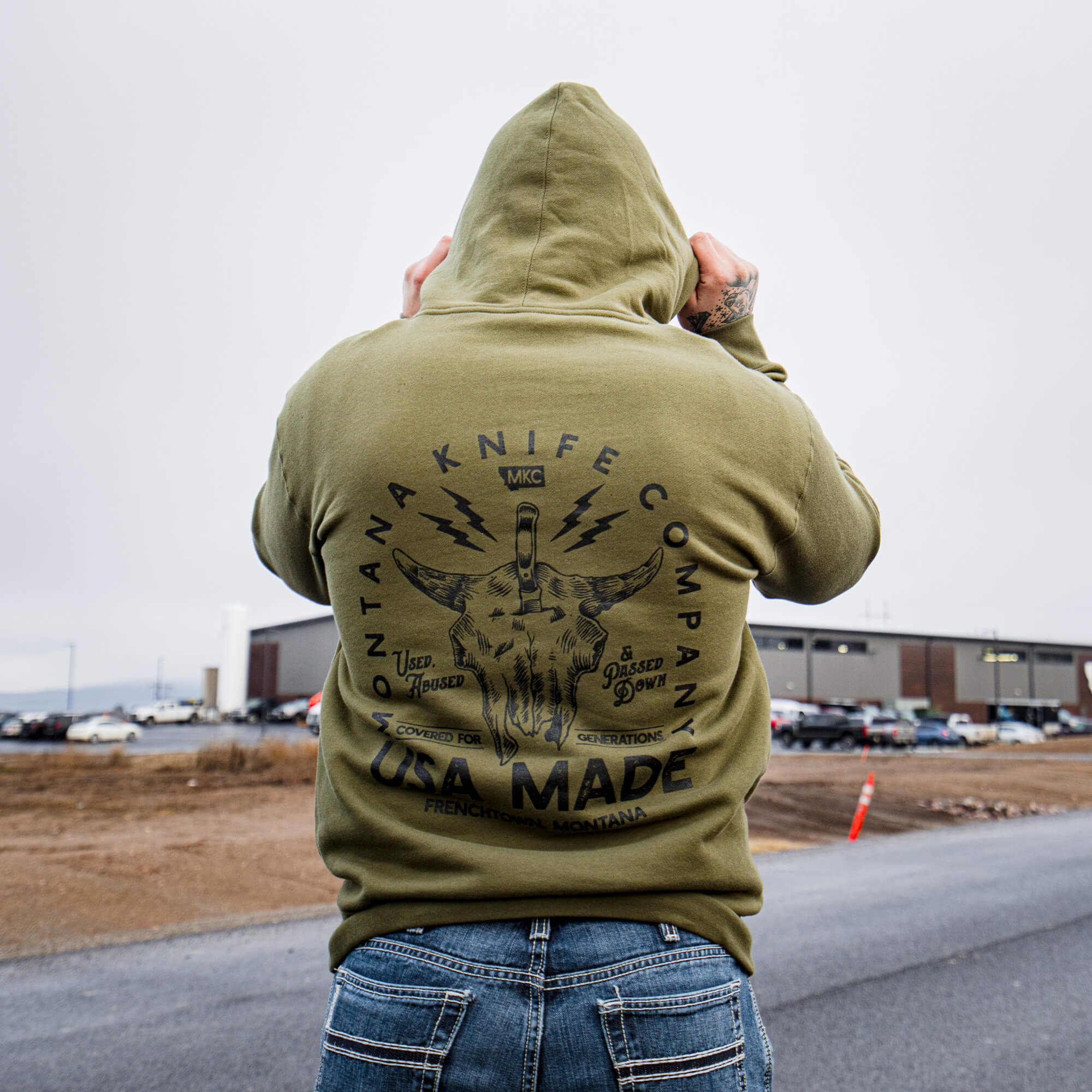 MKC BISON SKULL HOODIE - OLIVE