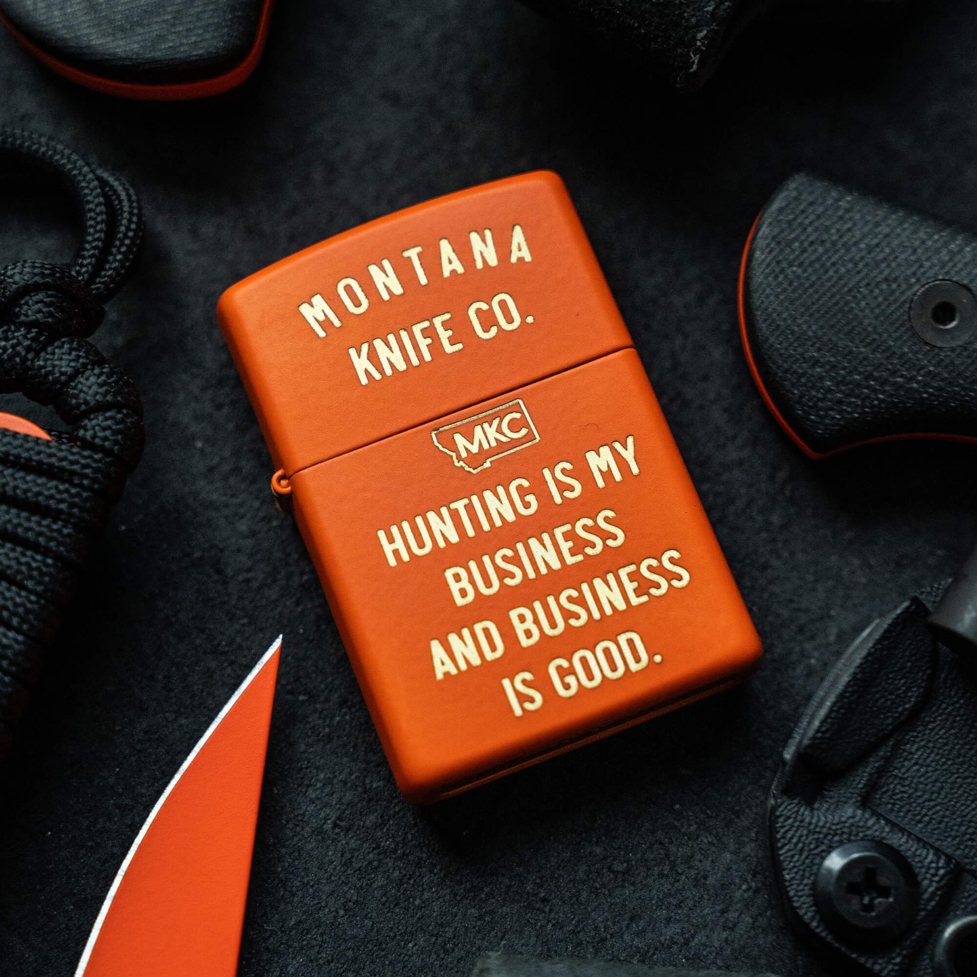 HUNTING IS MY BUSINESS BLAZE ORANGE CERAKOTE - ZIPPO LIGHTER - USA MADE