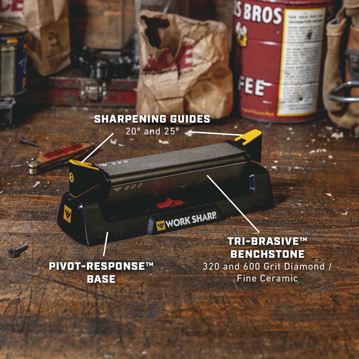 WORK SHARP - BENCHSTONE KNIFE SHARPENER™ WITH TRI-BRASIVE AND PIVOT-RESPONSE™